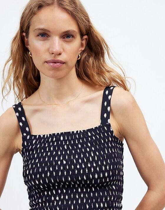 madewell Smocked Tank Top in Shibori Dot Print shibori dot with pink