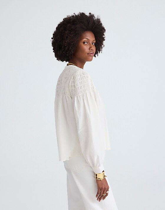 Madewell Smocked Top In Cotton-Silk Blend Fresh Cream