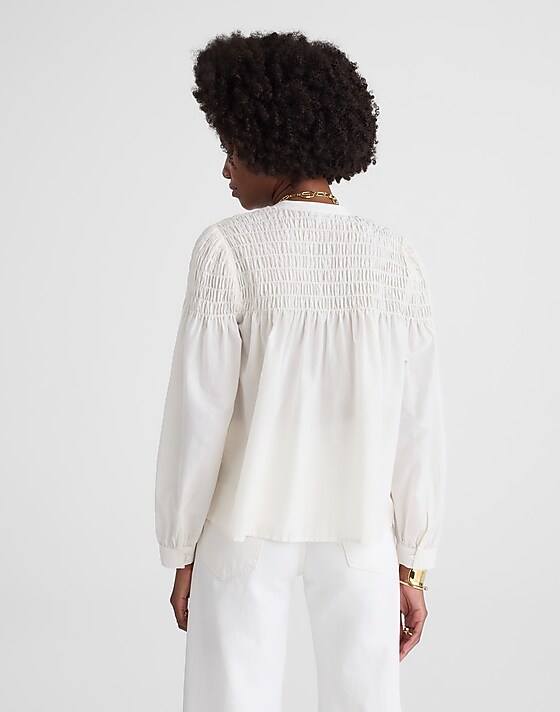 Madewell Smocked Top In Cotton-Silk Blend Fresh Cream