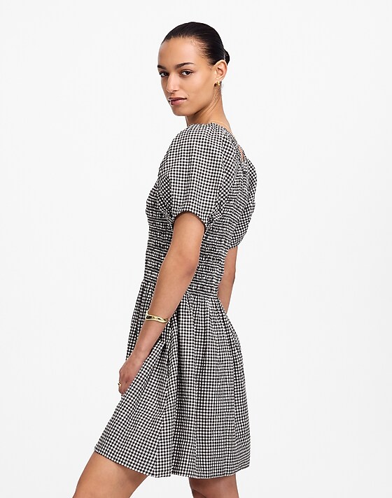 Madewell Smocked U-Neck Mini Dress In Gingham Black White Gingham