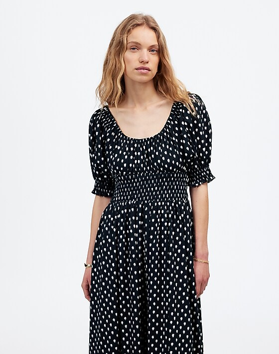 Madewell Smocked-Waist Midi Dress In Shibori Dot Print Shibori Dot With Pink