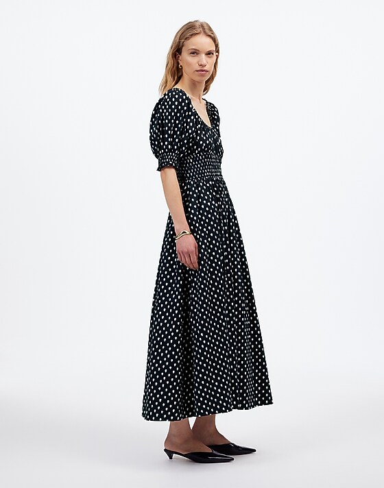 Madewell Smocked-Waist Midi Dress In Shibori Dot Print Shibori Dot With Pink