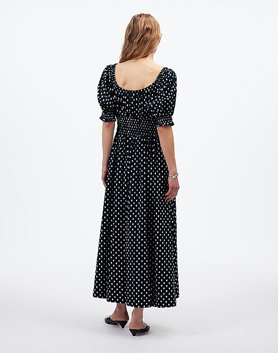 Madewell Smocked-Waist Midi Dress In Shibori Dot Print Shibori Dot With Pink