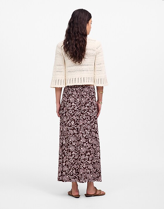 Madewell Smocked-Waist Midi Skirt Casella Vines Raisin