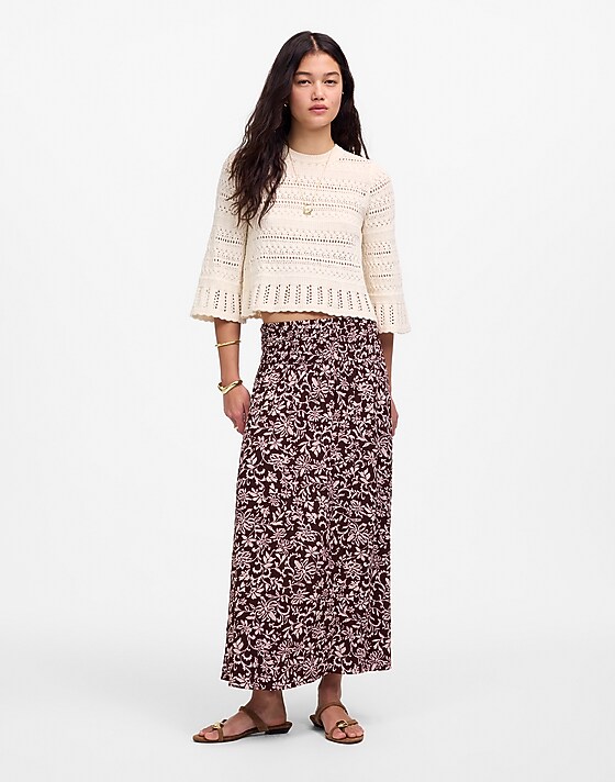 madewell Smocked-Waist Midi Skirt casella vines raisin