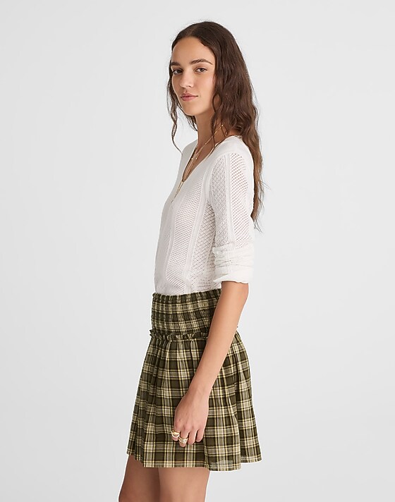 Madewell Smocked-Waist Mini Skirt In 100% Cotton Faded Ivy