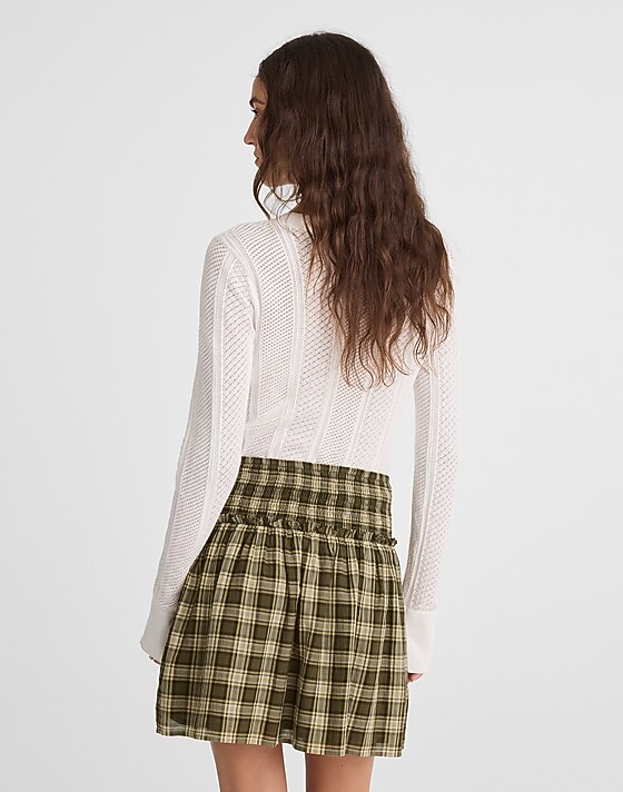 Madewell Smocked-Waist Mini Skirt In 100% Cotton Faded Ivy