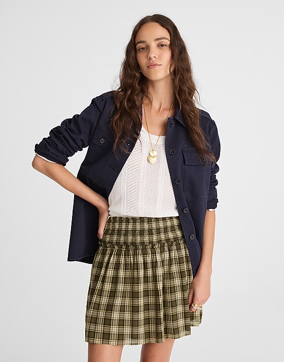 madewell Smocked-Waist Mini Skirt in 100% Cotton faded ivy