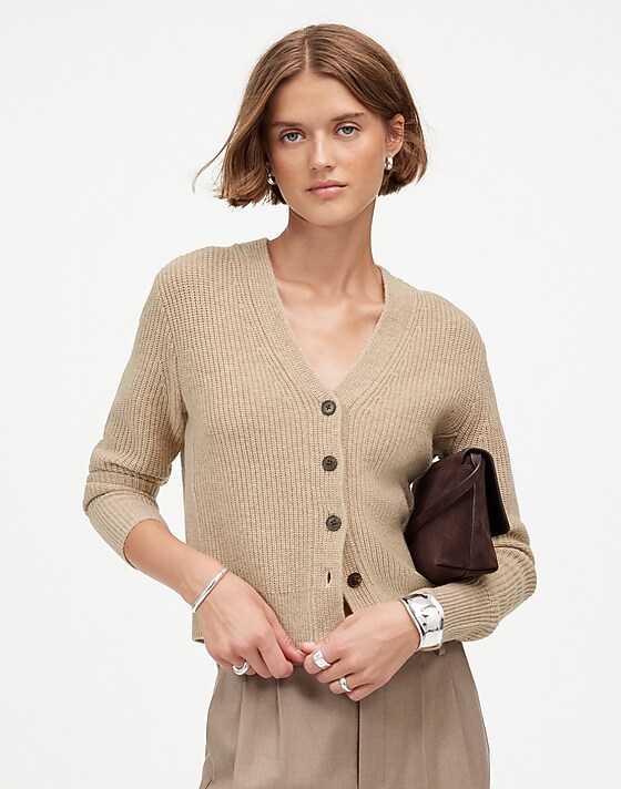 madewell SoftWool Button-Front Cardigan heather oatmeal