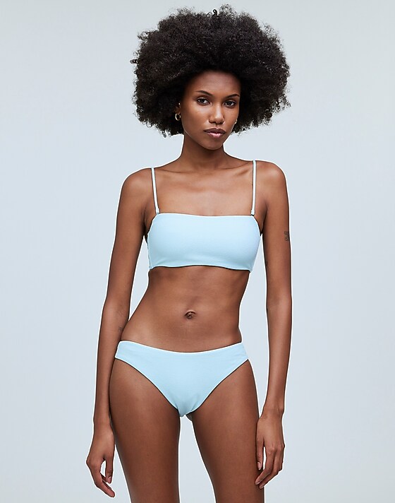madewell Spaghetti-Strap Bandeau Bikini Top blue heron