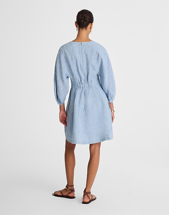 Madewell Splitneck Mini Dress In 100% Linen Sunfaded Blue
