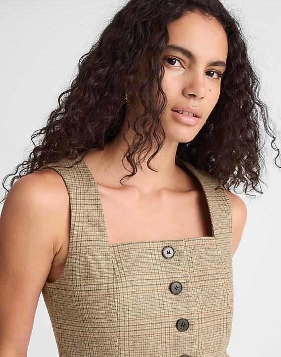 madewell Squareneck Crop Vest in Plaid brown black checkered plaid