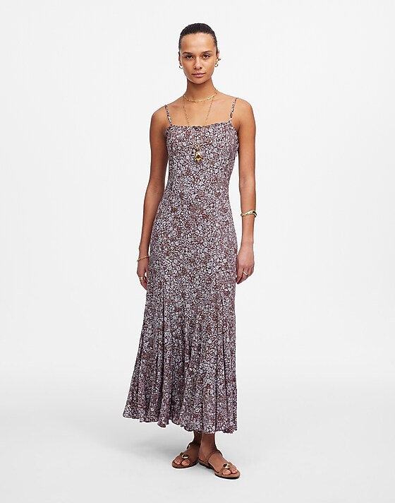 Madewell Squareneck Sleeveless Maxi Dress In Floral Adelaide Floral Henna