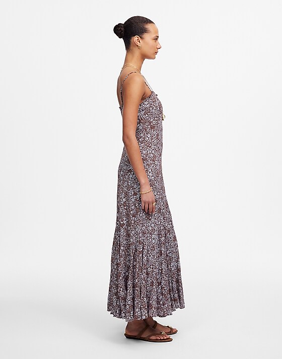Madewell Squareneck Sleeveless Maxi Dress In Floral Adelaide Floral Henna