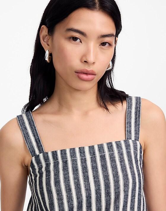madewell Squareneck Top in Linen Blend Stripe navy white stripe