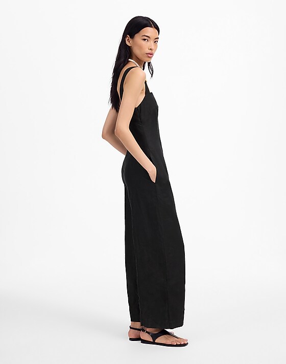 Madewell Squareneck Wide-Leg Jumpsuit In 100% Linen Jet Black