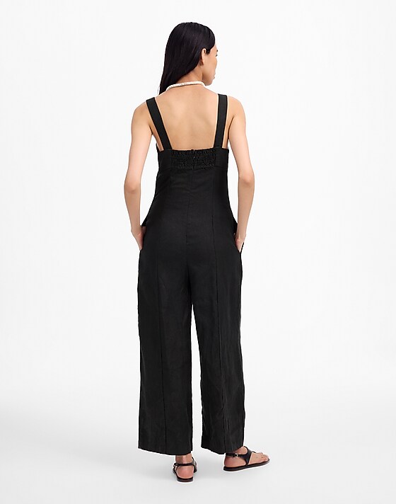 Madewell Squareneck Wide-Leg Jumpsuit In 100% Linen Jet Black
