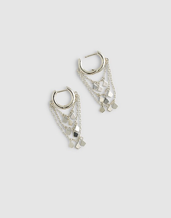 madewell Stacked Chain Huggie Hoop Earrings light silver ox