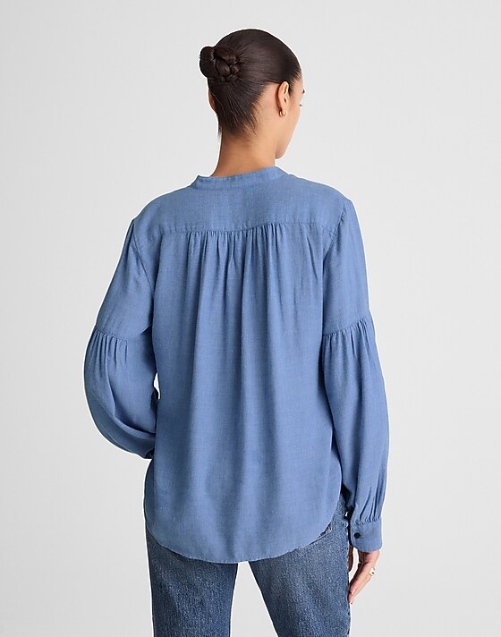 Madewell Stand-Collar Button-Up Shirt In Flannel Hthr Blue