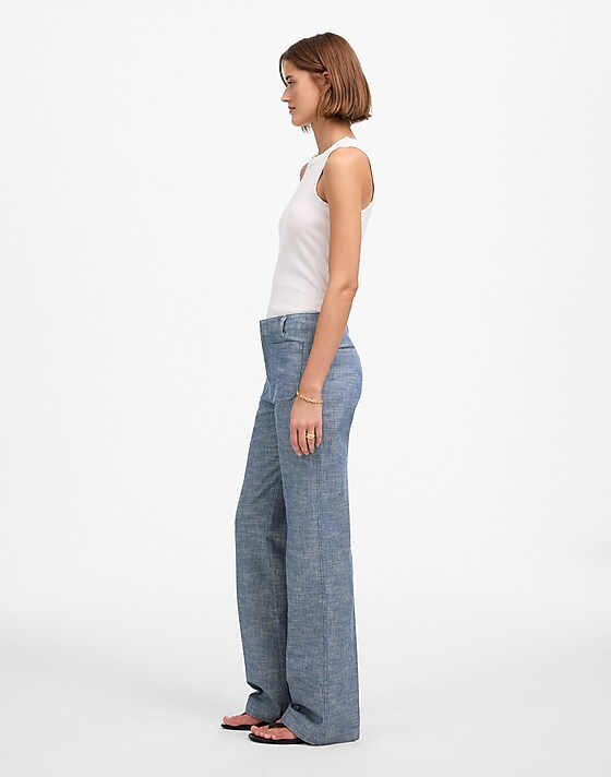 Madewell Straight-Flare Trouser Pants In Cotton Blend Blue Chambray