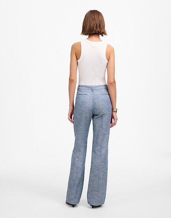 Madewell Straight-Flare Trouser Pants In Cotton Blend Blue Chambray