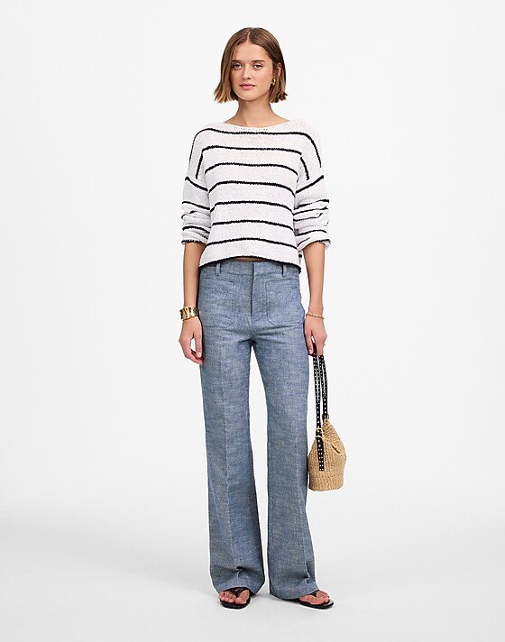 madewell Straight-Flare Trouser Pants in Cotton Blend blue chambray
