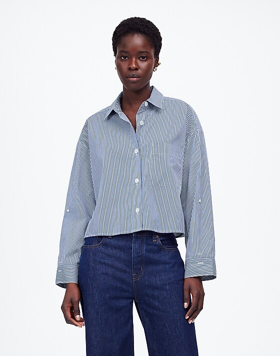 madewell Straight-Hem Shirt blue and white even stripe
