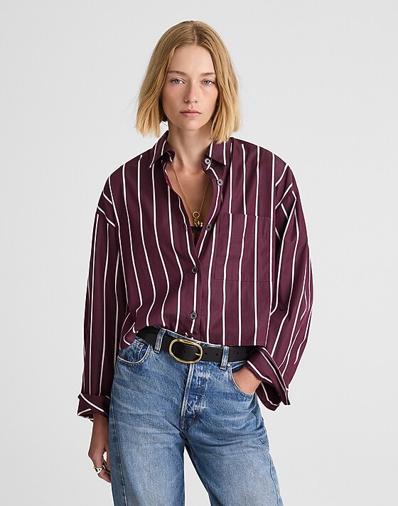 madewell Straight-Hem Shirt in Poplin deep aubergine