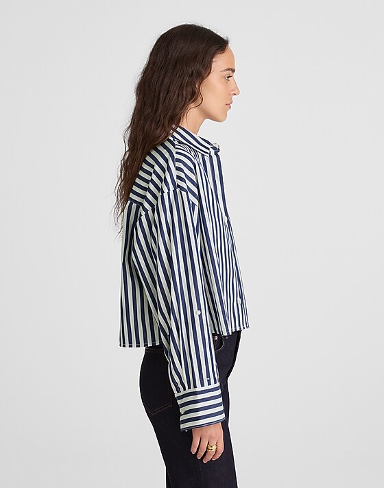 Madewell Straight-Hem Shirt In Poplin Maritime Blue And White
