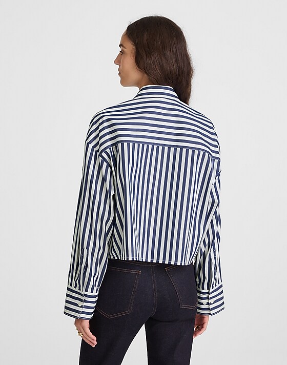 Madewell Straight-Hem Shirt In Poplin Maritime Blue And White