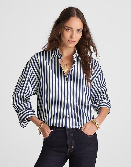 madewell Straight-Hem Shirt in Poplin maritime blue and white
