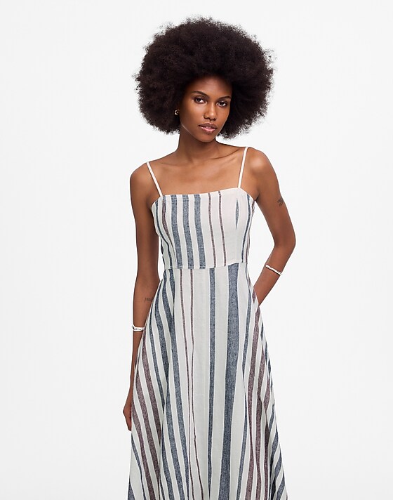 Madewell Striped Circle Maxi Dress In 100% Linen White
