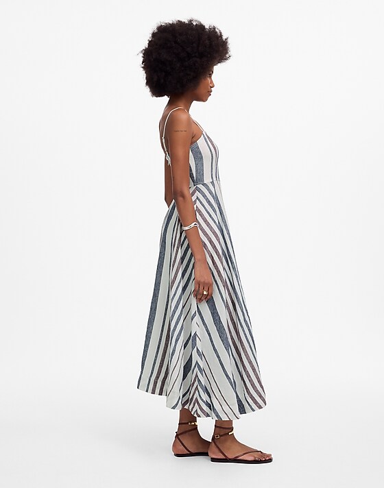 Madewell Striped Circle Maxi Dress In 100% Linen White