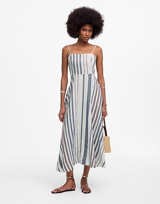 madewell Striped Circle Maxi Dress in 100% Linen white