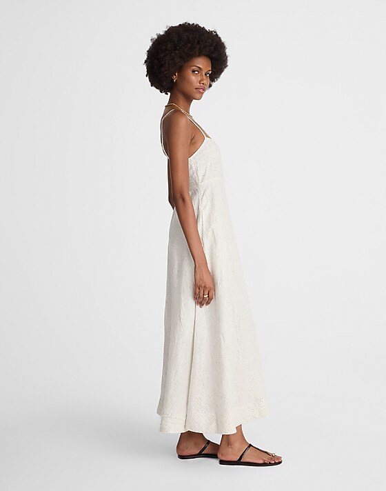 Madewell Striped Empire-Waist Midi Dress In 100% Linen Lighthouse
