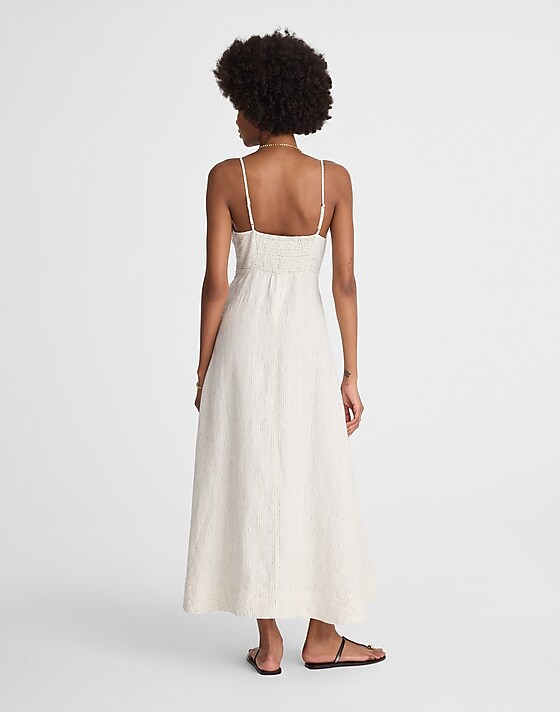 Madewell Striped Empire-Waist Midi Dress In 100% Linen Lighthouse