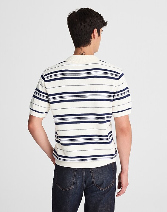 Madewell Striped Johnny-Collar Sweater Polo Vintage Ivory