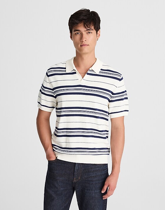 madewell Striped Johnny-Collar Sweater Polo vintage ivory