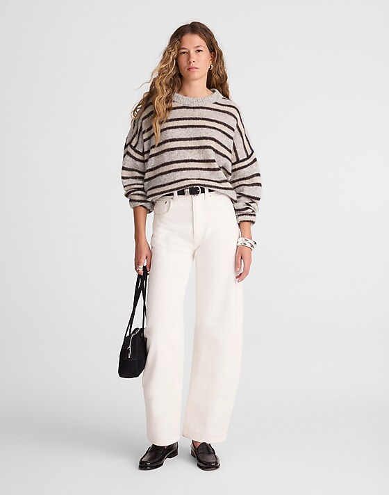 Madewell Striped Pullover Sweater In Alpaca Blend Black Iris Trio Stripe