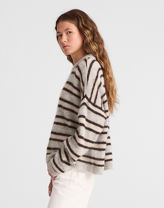 Madewell Striped Pullover Sweater In Alpaca Blend Black Iris Trio Stripe