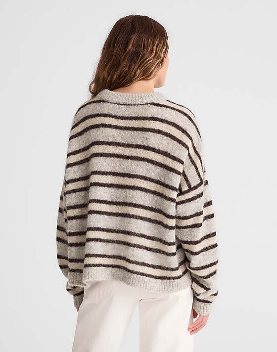 Madewell Striped Pullover Sweater In Alpaca Blend Black Iris Trio Stripe