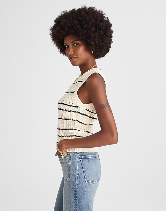 Madewell Striped Sweater Vest In 100% Cotton Jet Black Mini Stripe