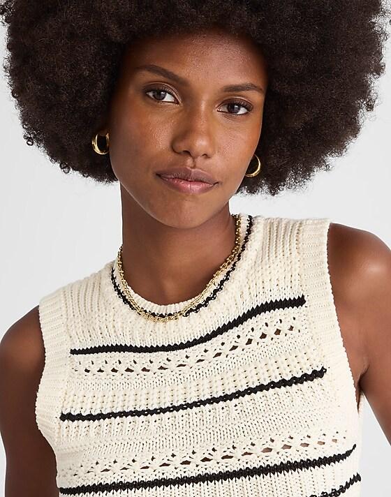 madewell Striped Sweater Vest in 100% Cotton jet black mini stripe