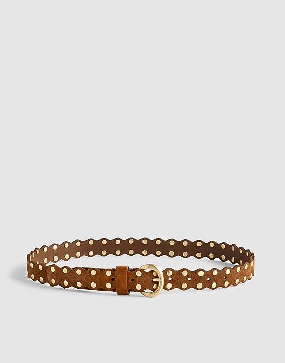 madewell Studded Scalloped Belt in Suede dried acorn