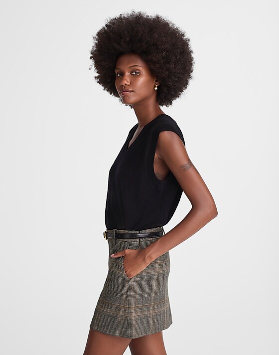 Madewell Suiting Mini Skirt In Plaid Brown Gray Plaid