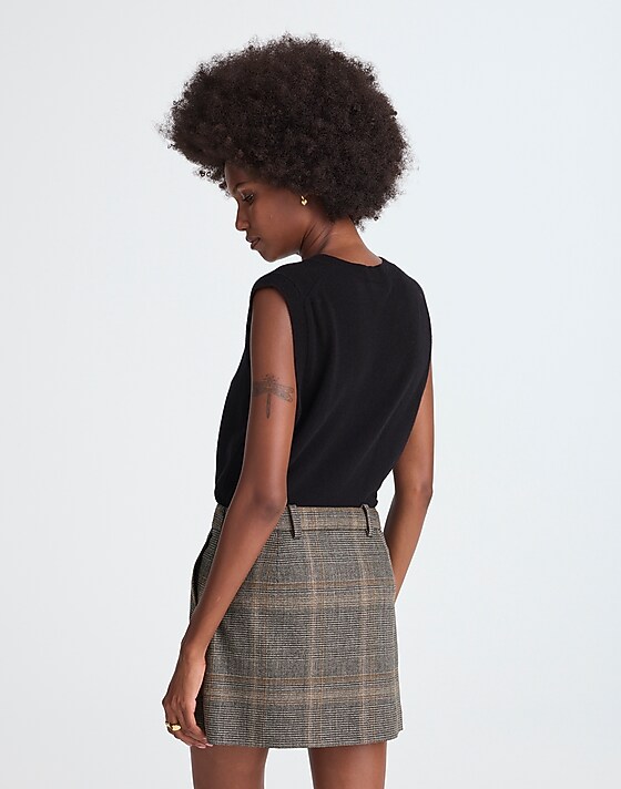 Madewell Suiting Mini Skirt In Plaid Brown Gray Plaid