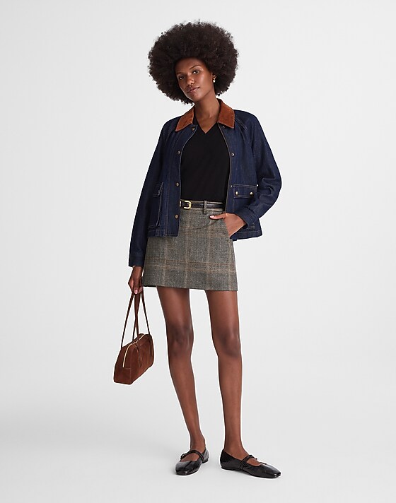 madewell Suiting Mini Skirt in Plaid brown gray plaid
