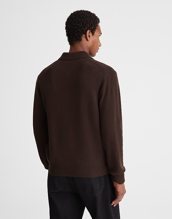 Madewell Sweater Polo In Heritage Merino Wool Heather Dark Brown