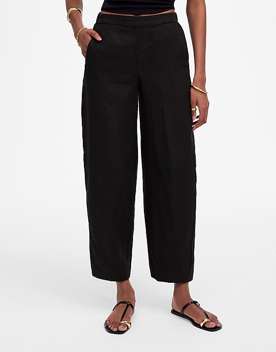 Madewell Tall Pull-On Barrel Pants In 100% Linen Jet Black