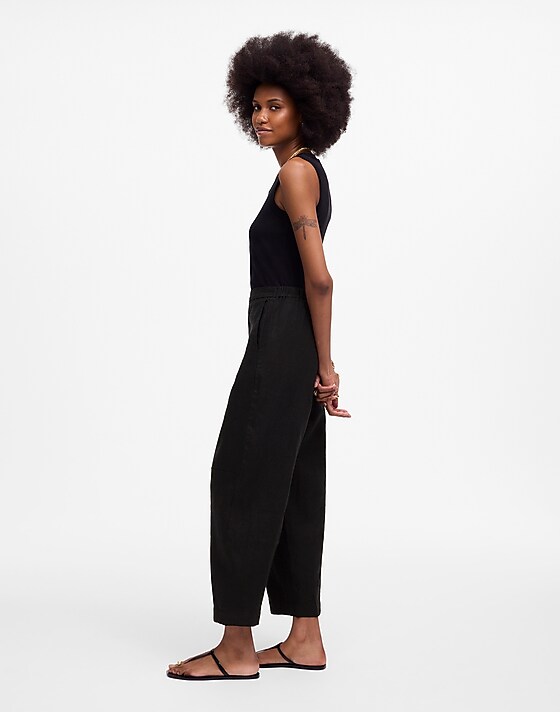Madewell Tall Pull-On Barrel Pants In 100% Linen Jet Black